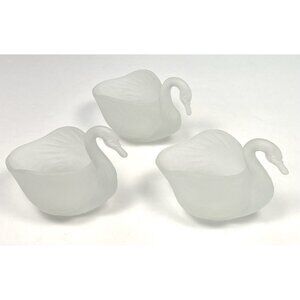VTG Lot 3 Frosted Glass 5" SWAN DISH Figurine Trinket Candy Bowl EUC